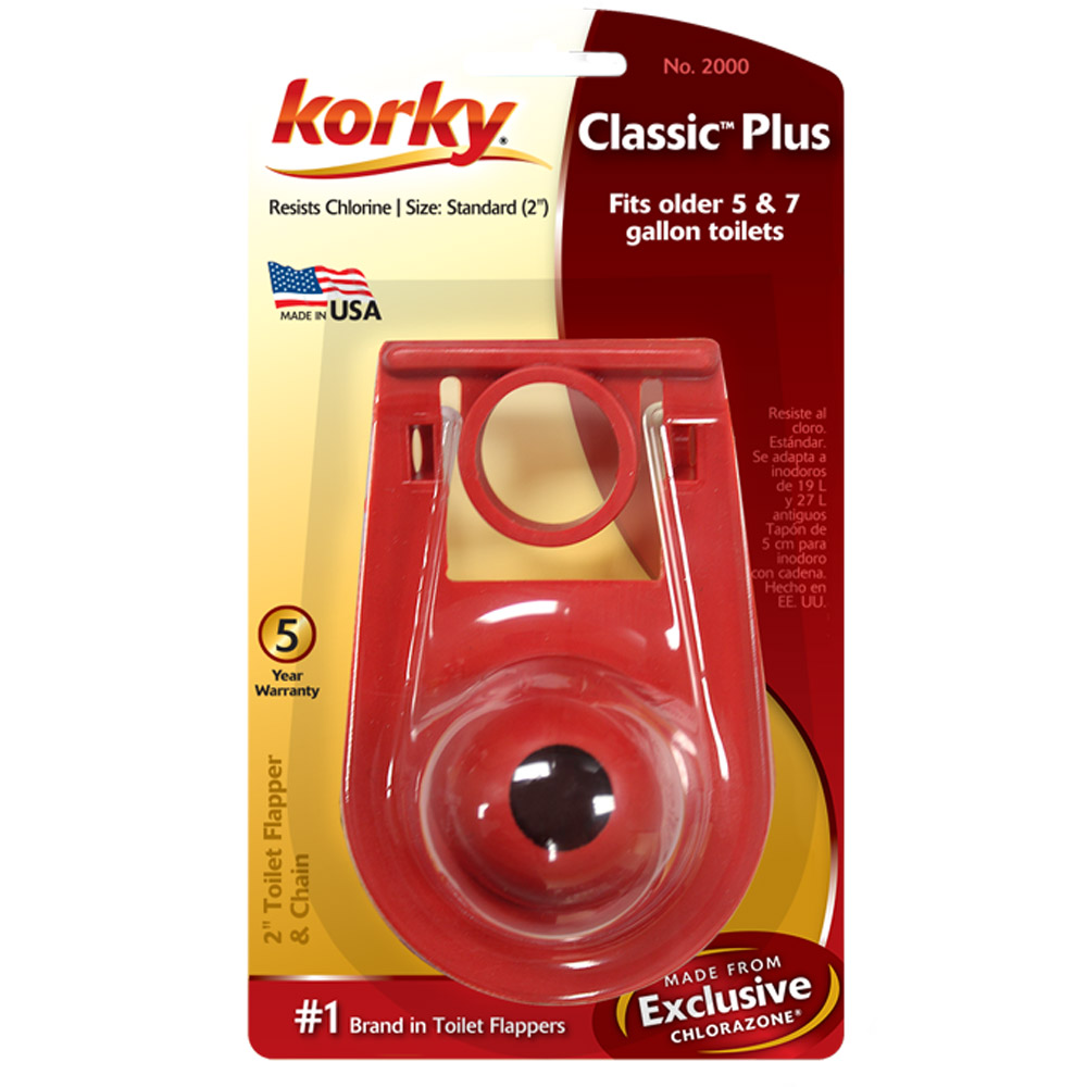 Korky Classic Plus Toilet Flapper with Collar in packaging