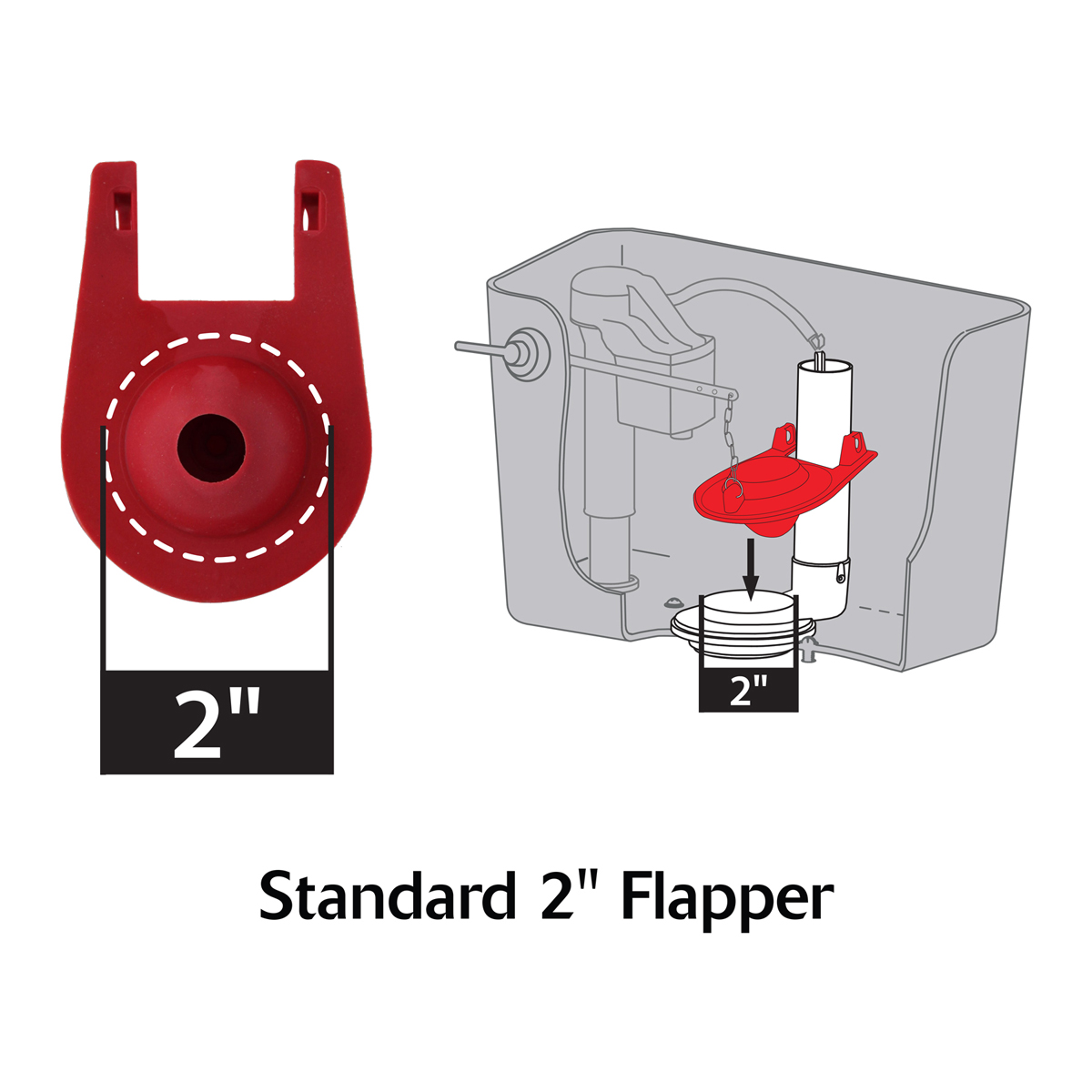 WaterWISE Toilet Fill Valve and 2 inch toilet flapper dimensions