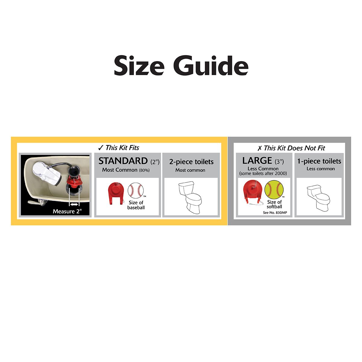 QuietFILL Complete Toilet Repair Kit Size Guide