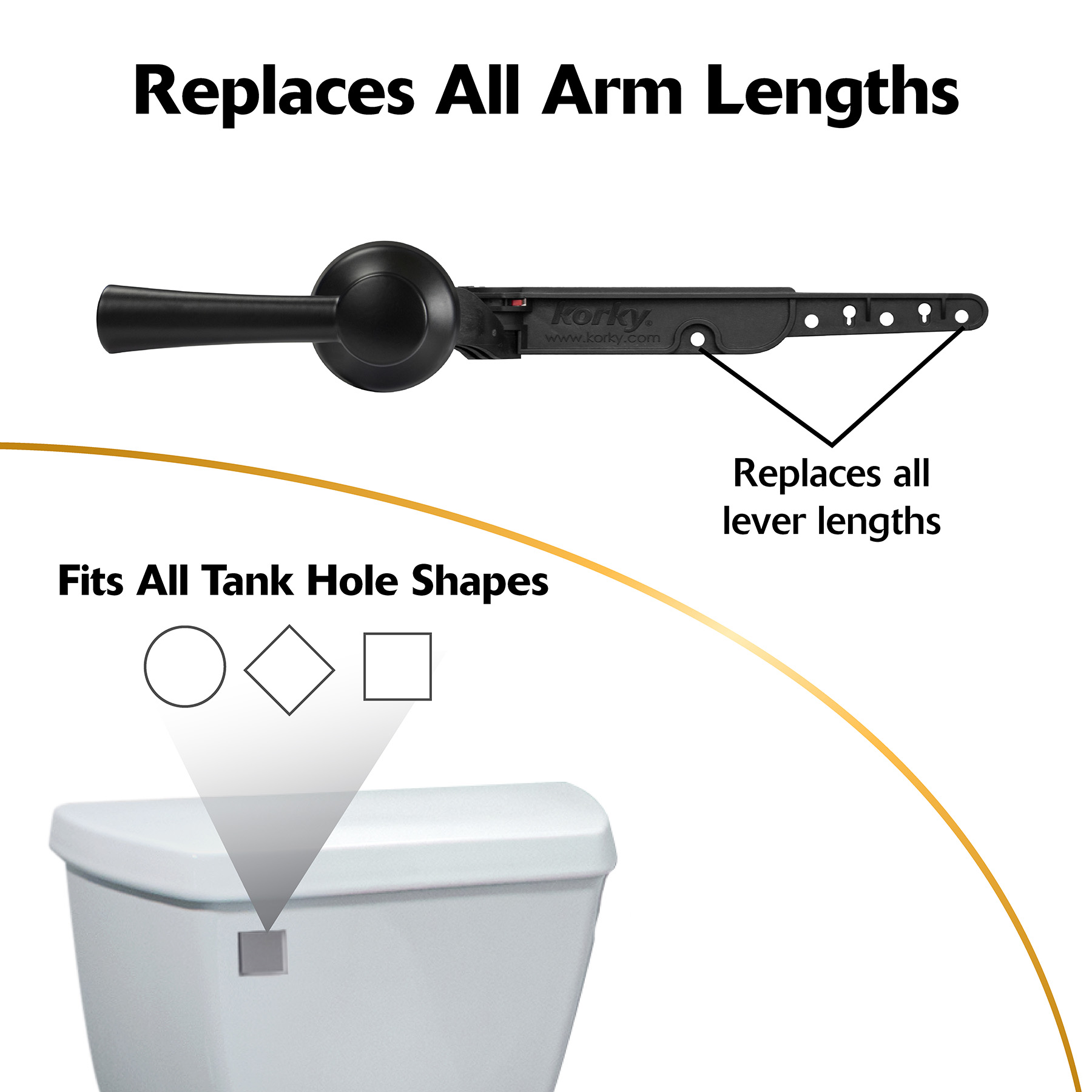 StrongARM Flush levers replace all arm lengths and fit all tank hole shapes