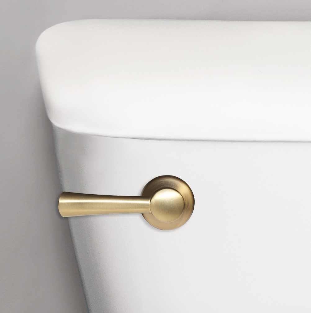 Brushed Gold Toilet handle on tank