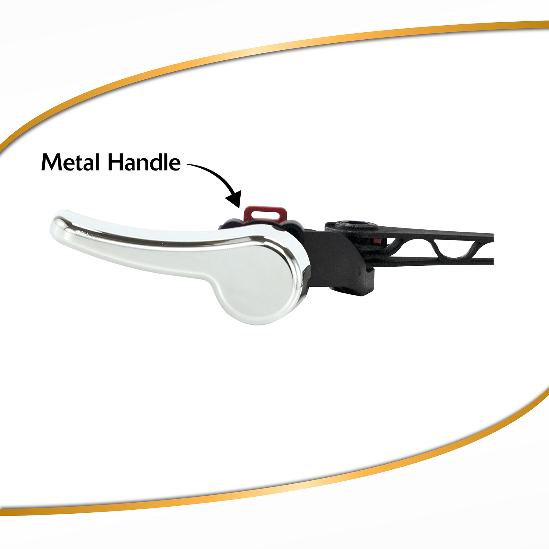 the chrome toilet flush handle is made of metal