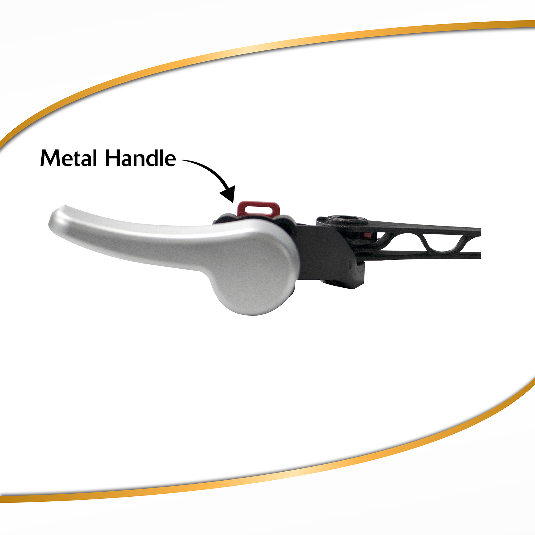 white toilet flush handle is made of metal