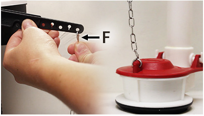 this image shows how to attach the flapper chain to the lever arm