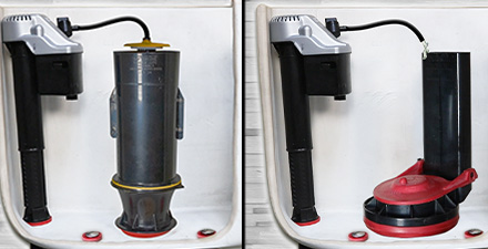 this image shows how refill tubes attach to different kohler flush valves