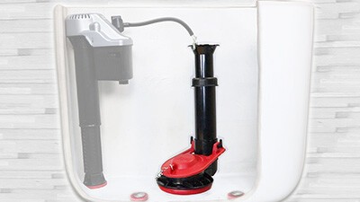 this image contains a flush valve inside a toilet tank