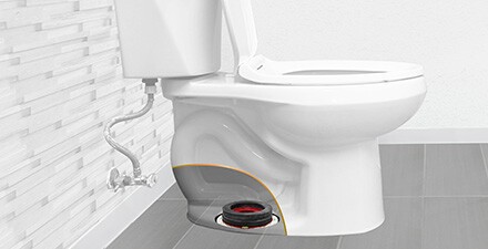 this image contains a waxfree seal being highlighted under a toilet