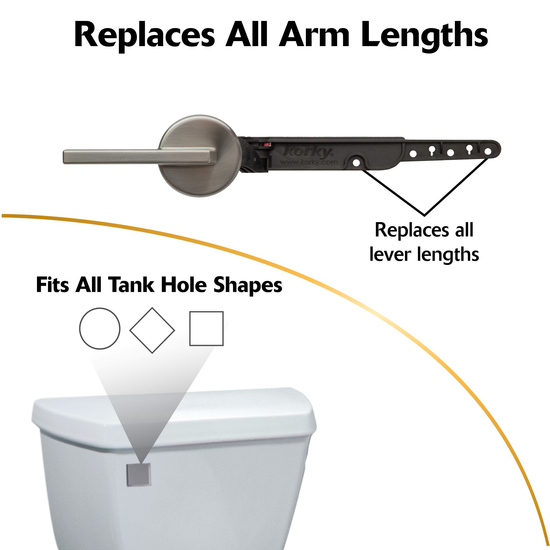 brushed nickel contemporary toilet lever replaces all arm lengths