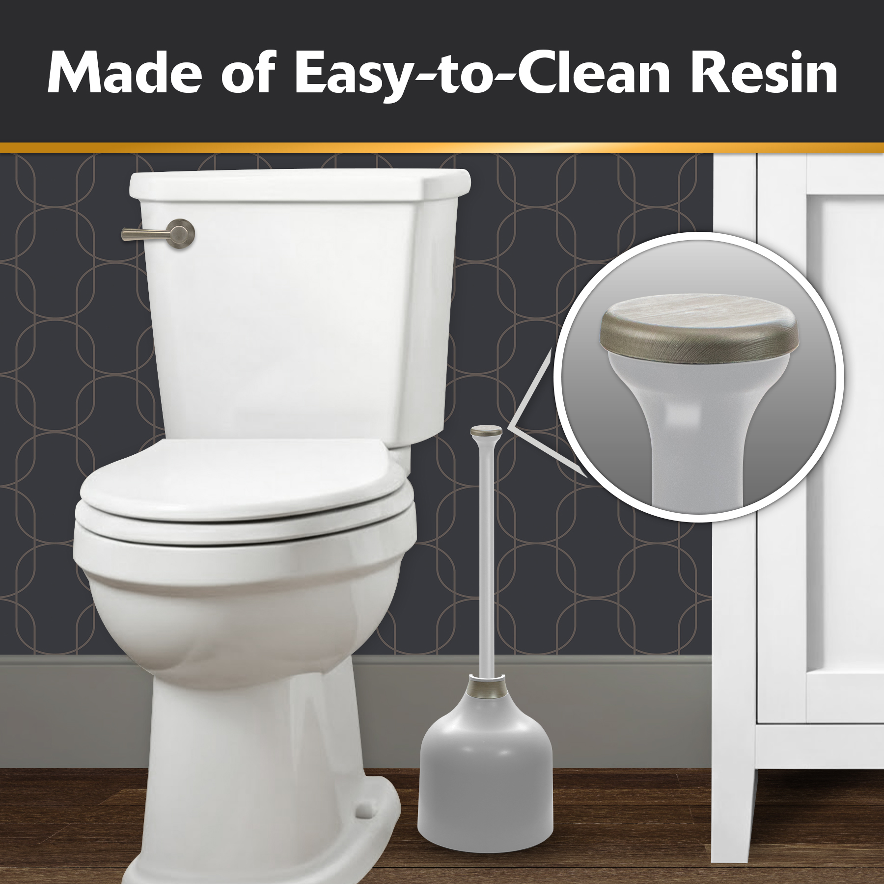 the designer plunger is made of easy to clean resin