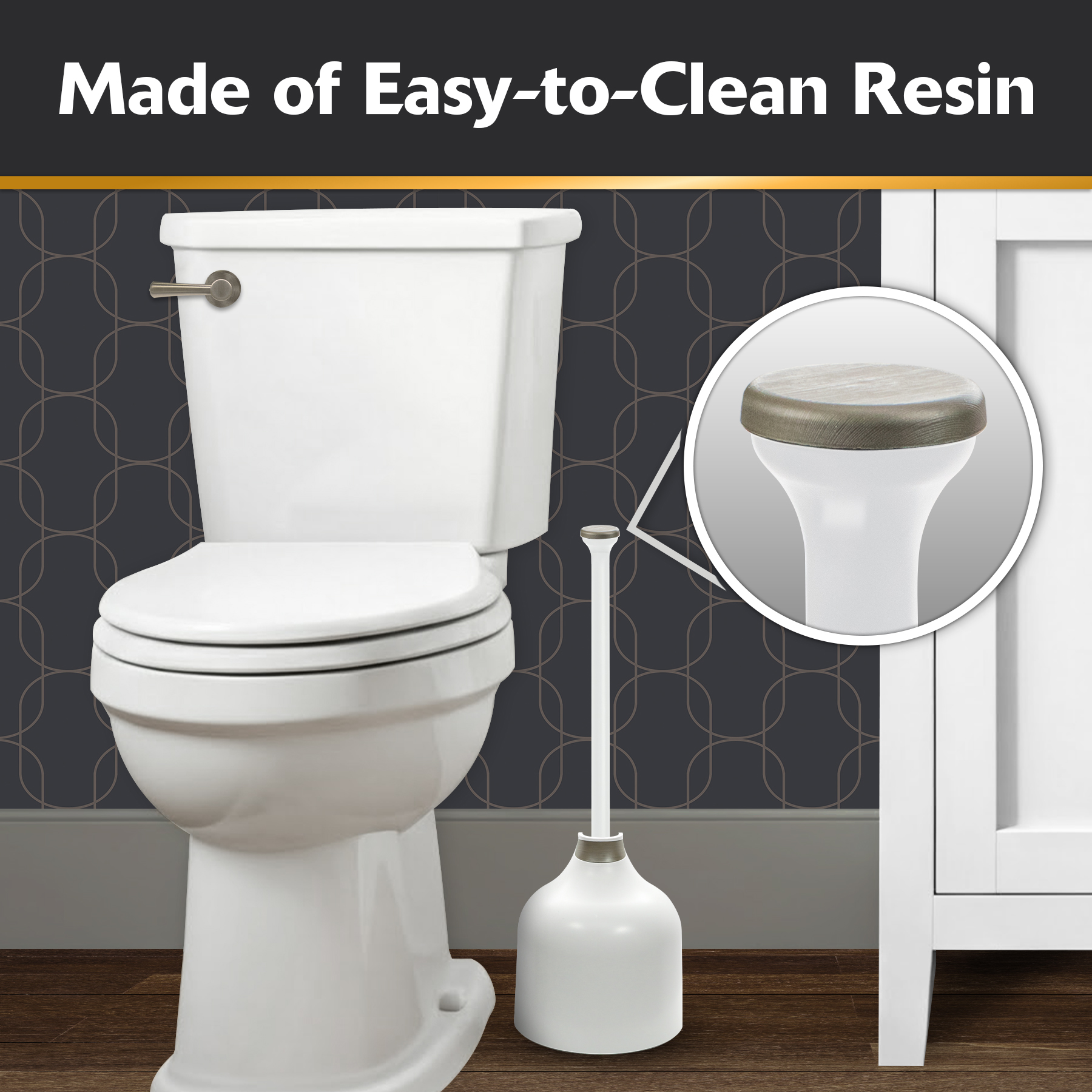 the designer series plunger and holder is made of easy to clean resin