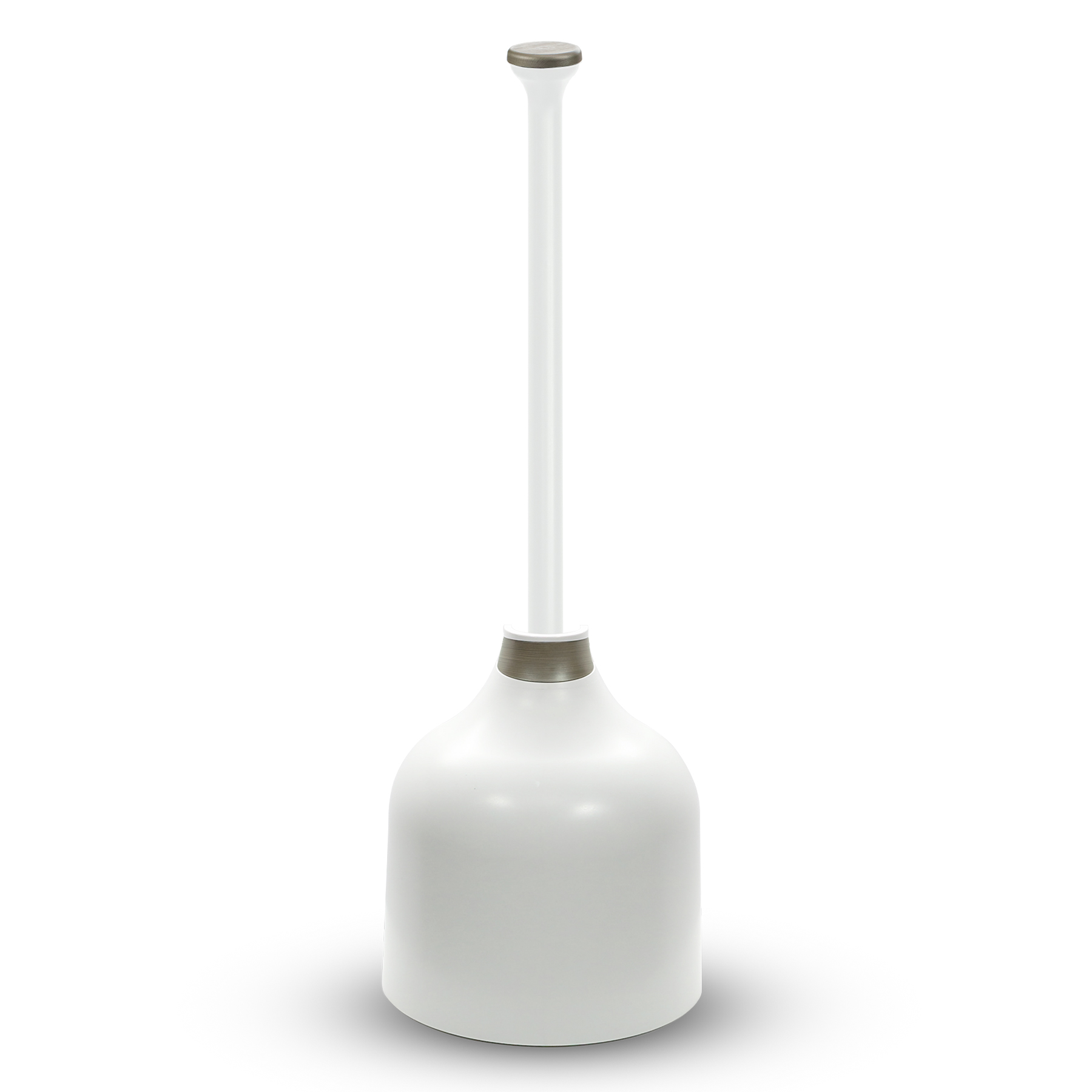 white and brushed nickel toilet plunger and holder
