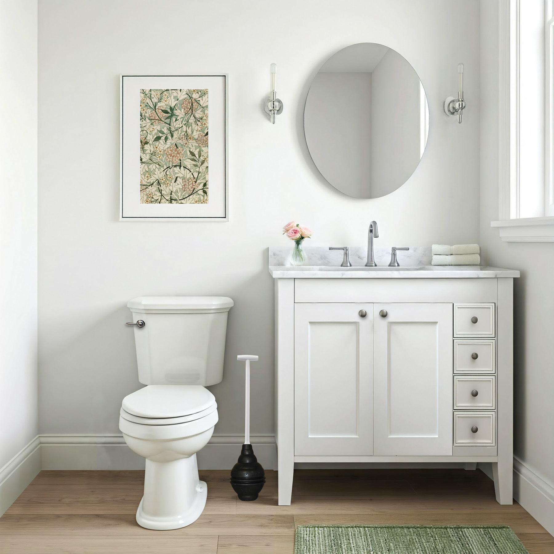 beehive max toilet plunger in a bathroom