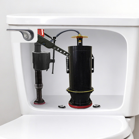 this image shows a kohler flush valve with a strongarm toilet handle