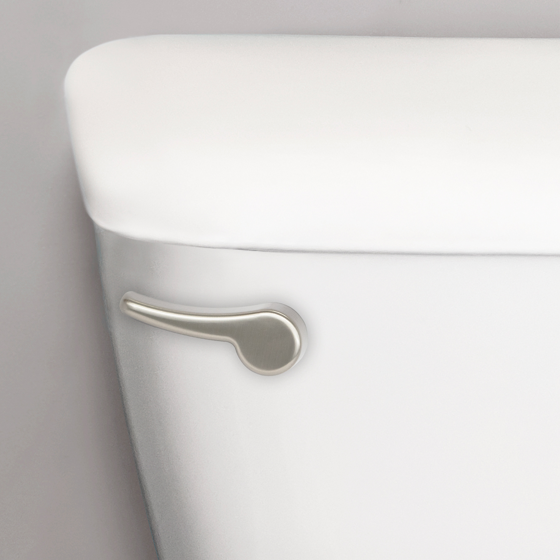 brushed nickel toilet handle on toilet tank