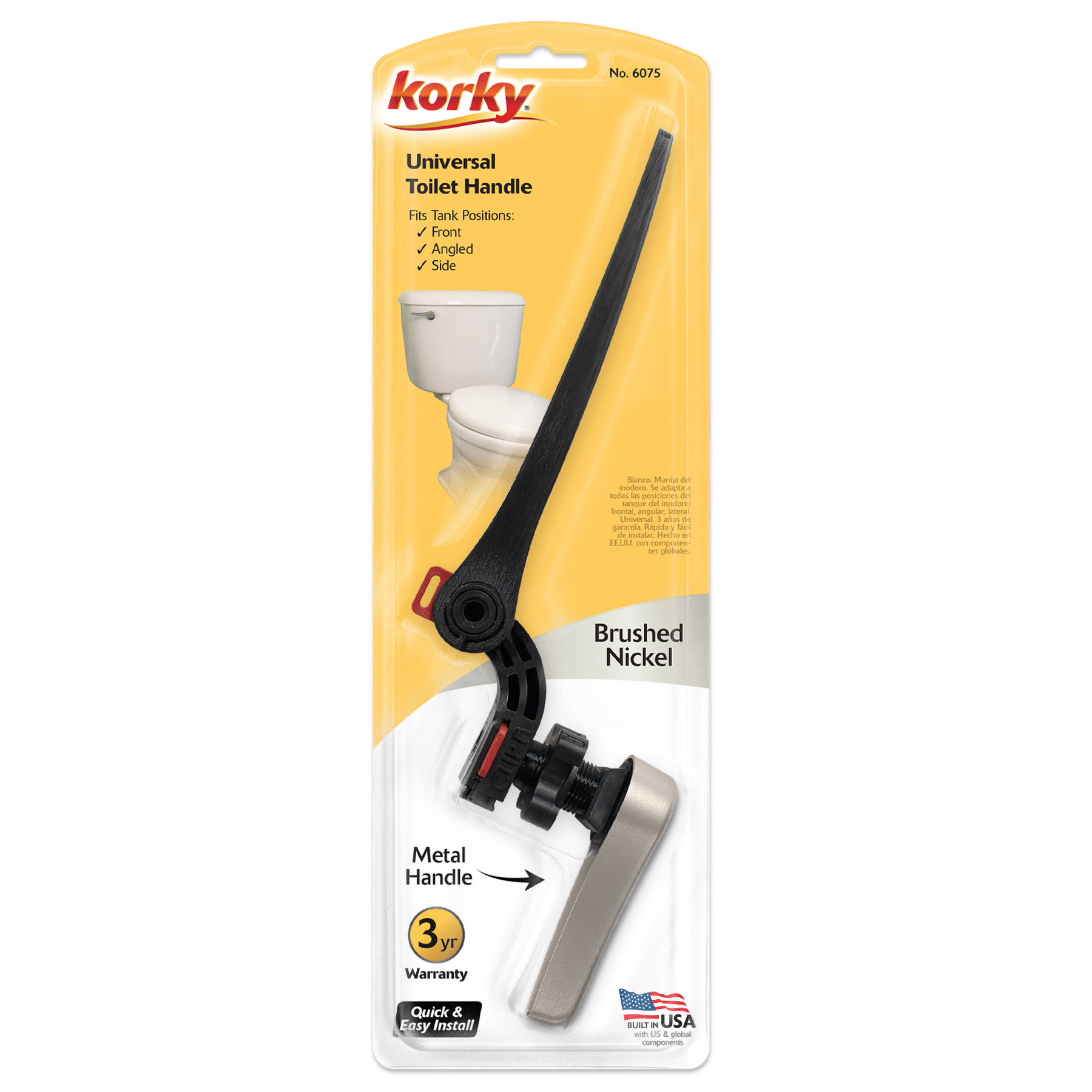 brushed nickel toilet handle in packaging