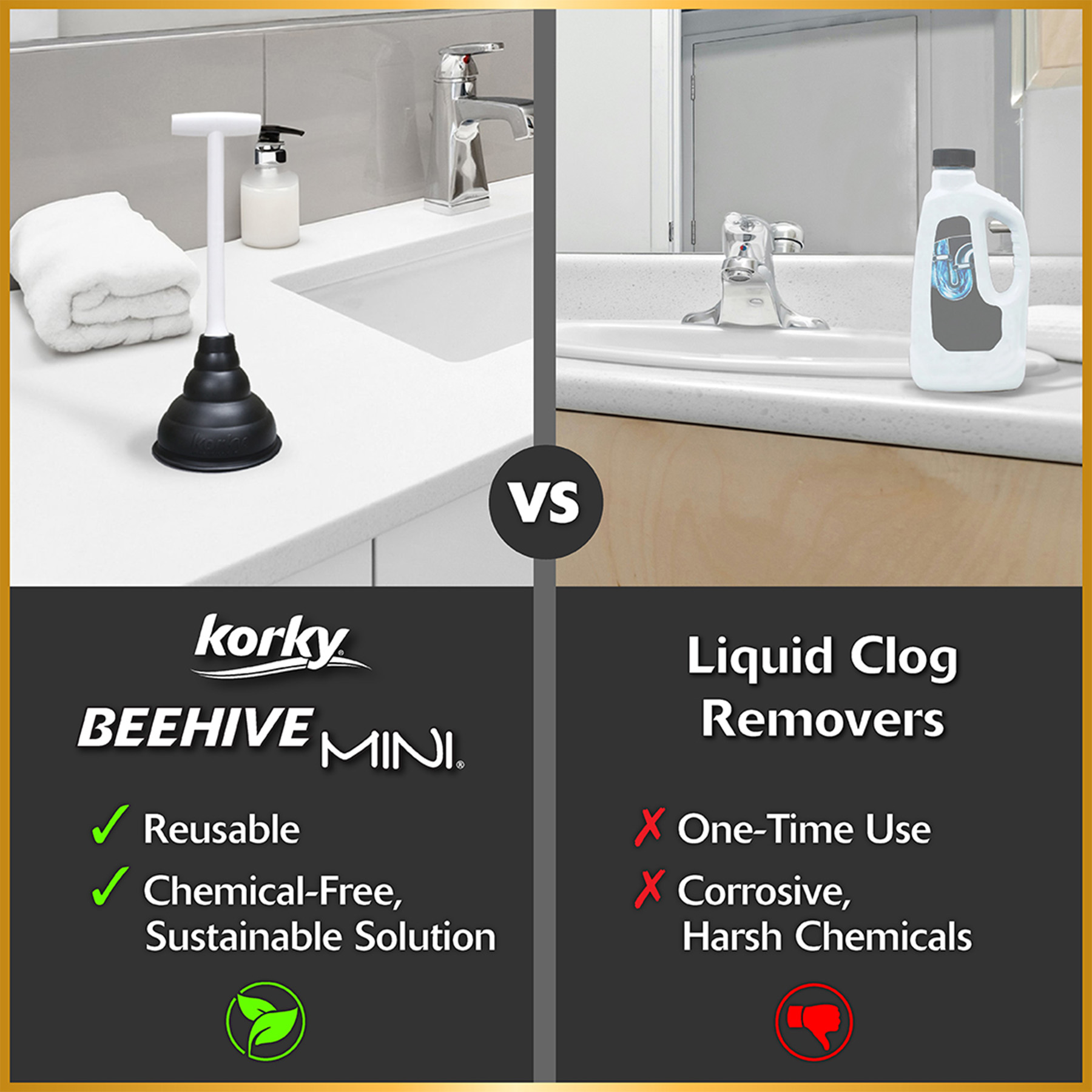 this image shows a comparison between a sink plunger and drain chemicals