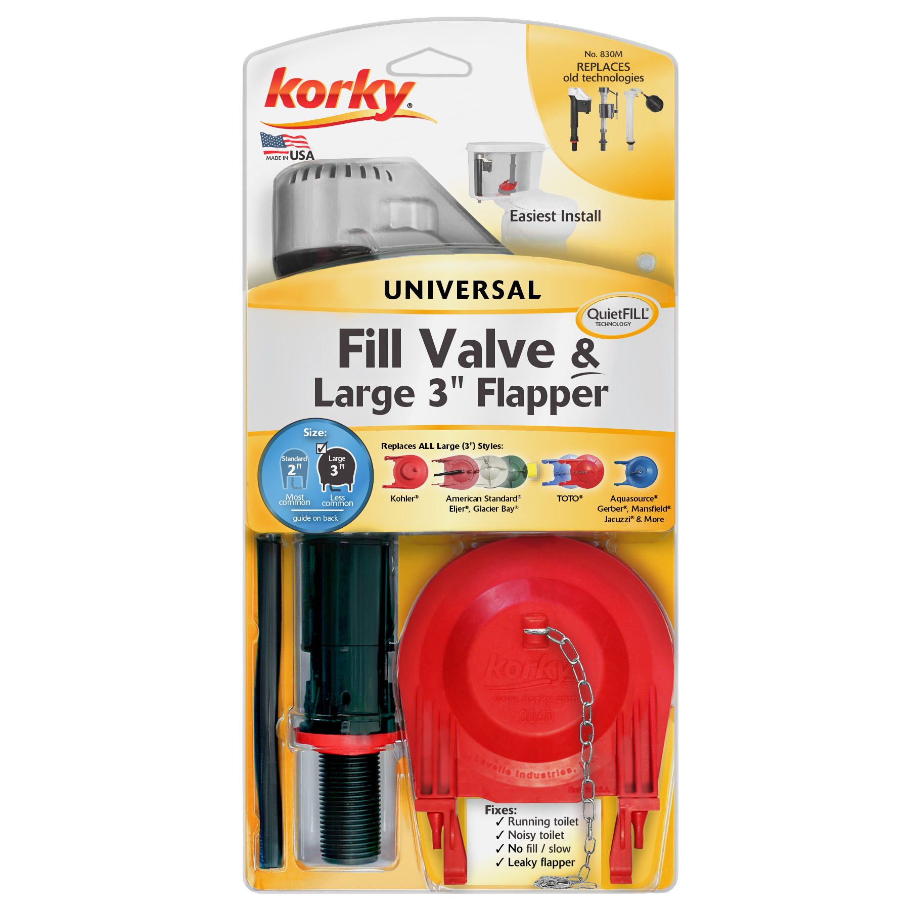 this image shows the large 3 inch flapper and fill valve kit in packaging