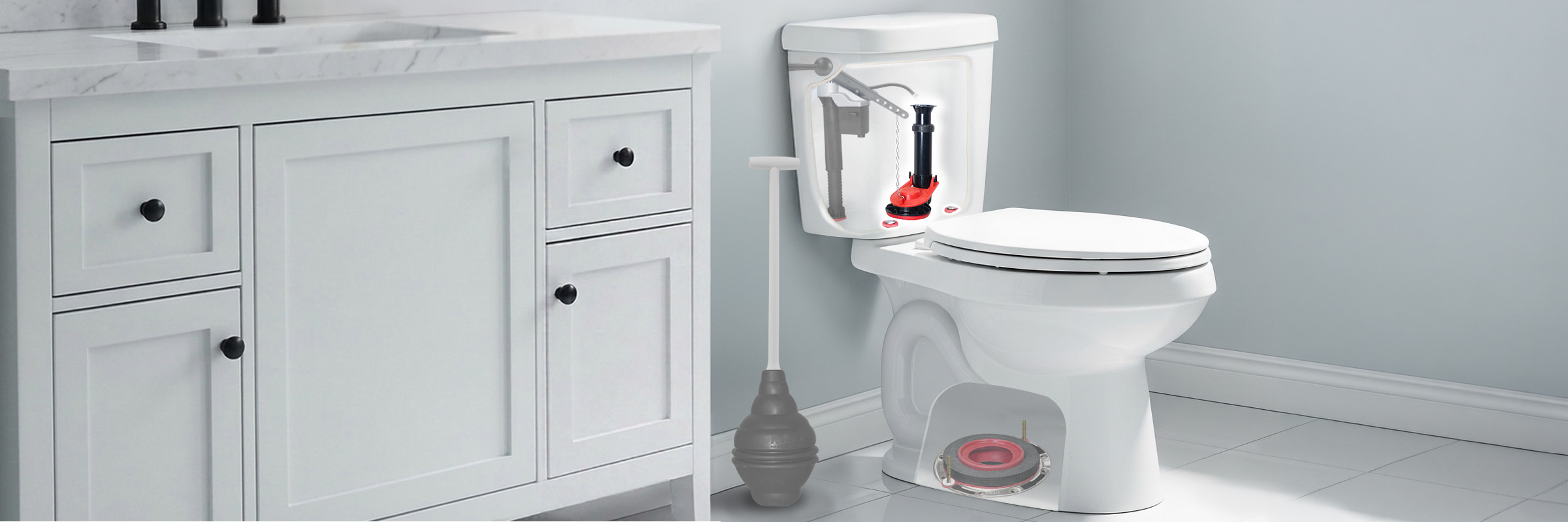this image shows what a flush valve looks like inside a toilet tank