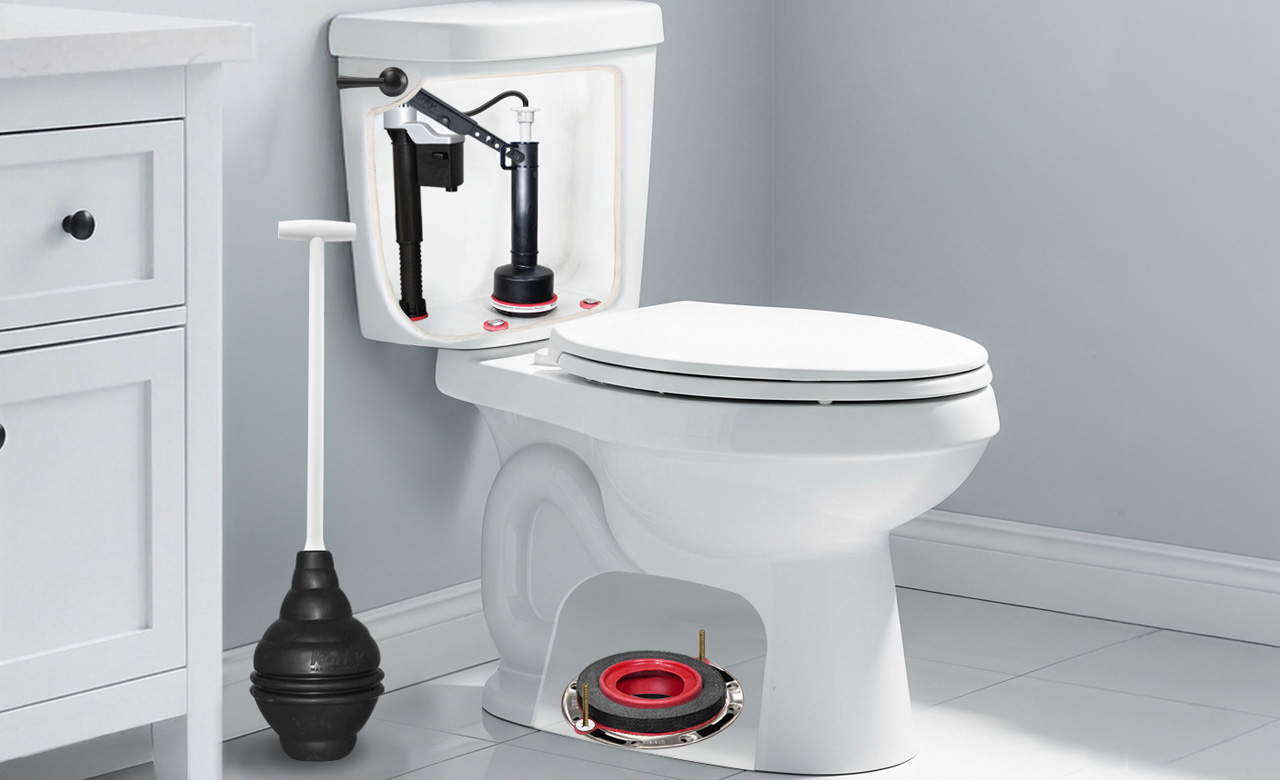 This image shows korky parts inside of a toilet tank