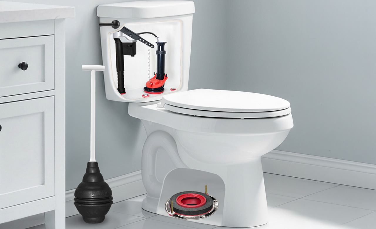 This image shows korky parts inside of a toilet tank