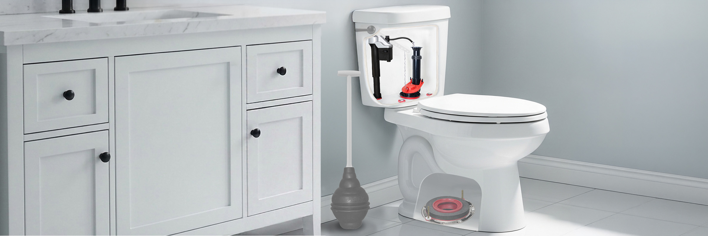 this image shows what components are included in a toilet repair kit