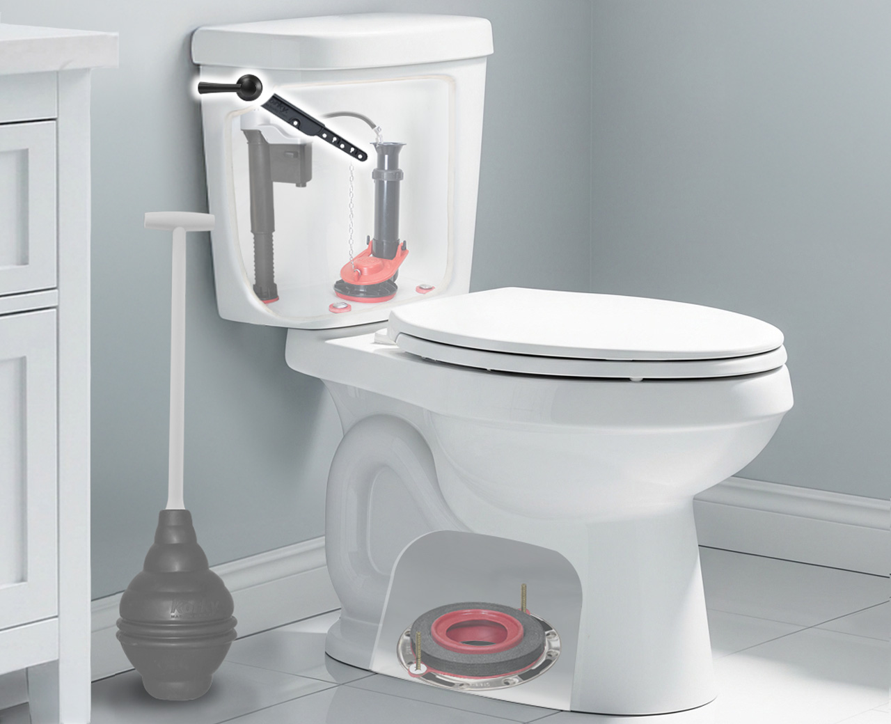 this image shows what a tank lever looks like inside a toilet tank