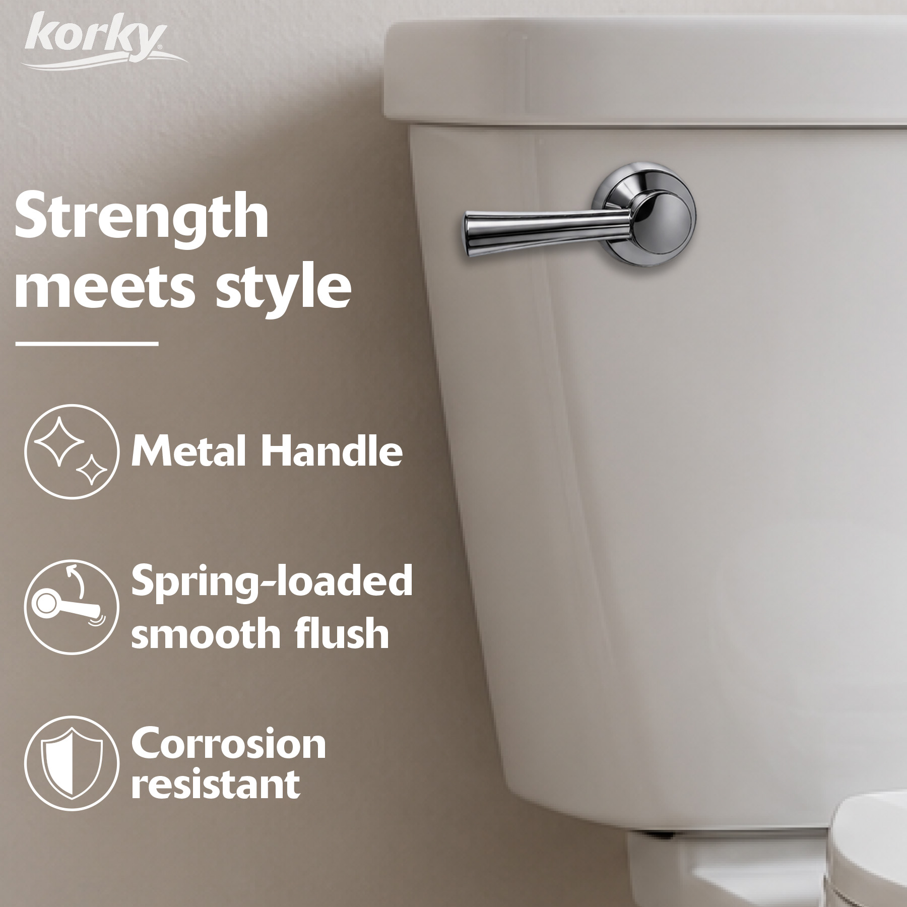 chrome toilet handle is made of corrosion resistant metal and has a smooth flush