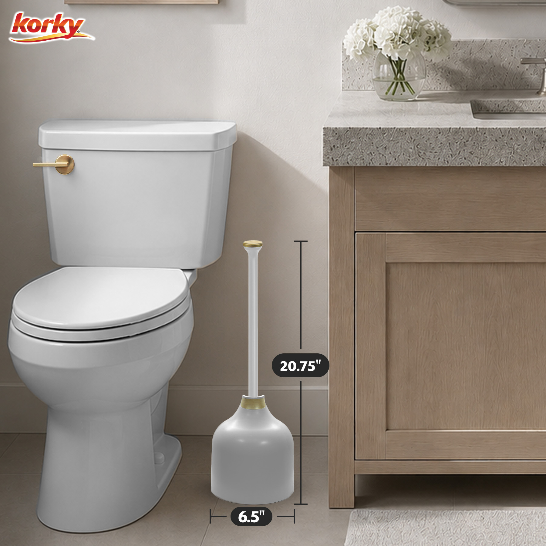 gray and gold plunger mesure twenty and three quarter inches tall and six and a half inches wide