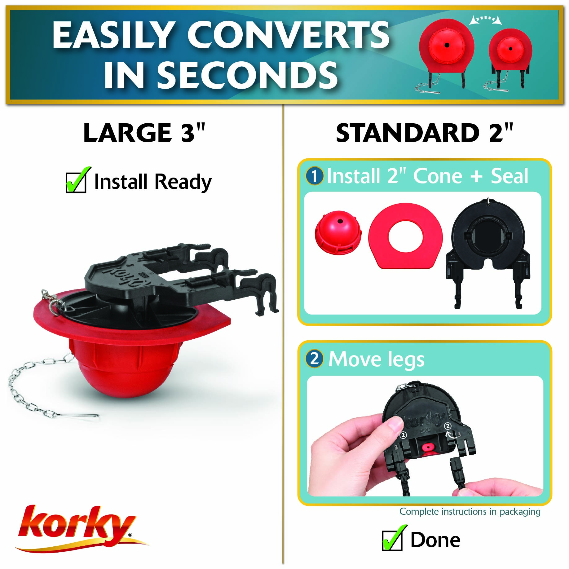 fit all toilet flapper easily converts from a 3 inch flapper to a 2 inch
